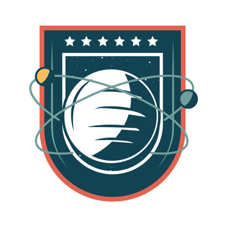 planet with moons orbiting in frame with stars vector illustration designのイラスト素材