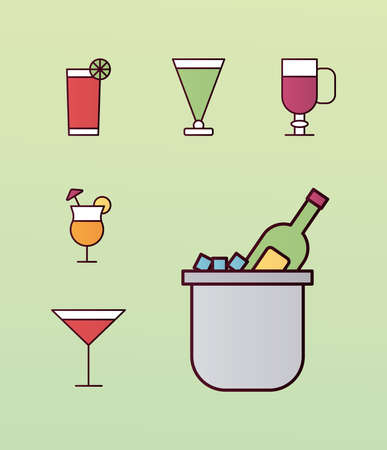 bundle of six cocktails set icons in green background vector illustration designのイラスト素材