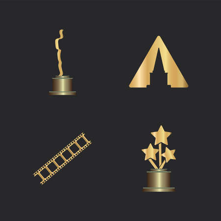 bundle of four golden academy awards set icons vector illustration designのイラスト素材