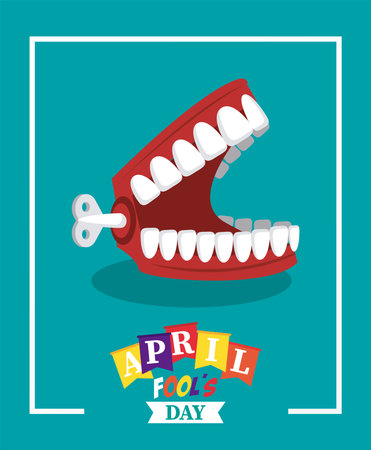 april fools day lettering with joke denture vector illustration designのイラスト素材