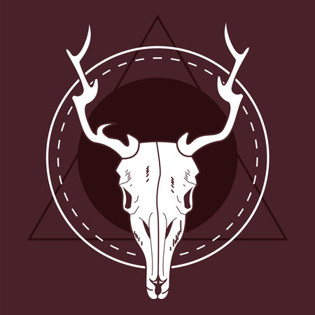 skull head of wild reindeer in circular frame vector illustration designのイラスト素材