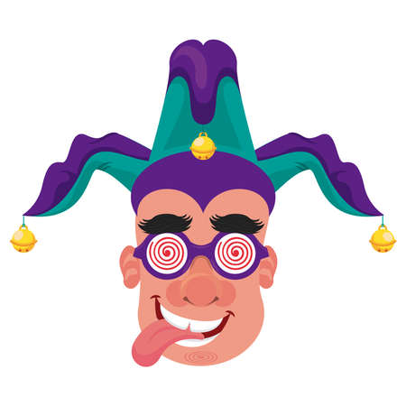 man wearing joker hat and goggles fools day accessories vector illustration designのイラスト素材