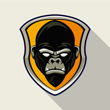wild gorilla animal head in yellow shield vector illustration designのイラスト素材