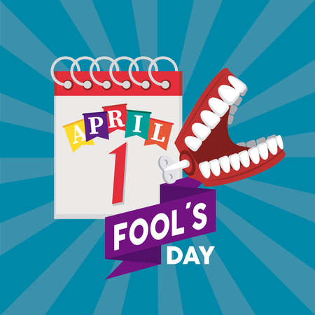 april fools day lettering with joke denture and calendar vector illustration designのイラスト素材