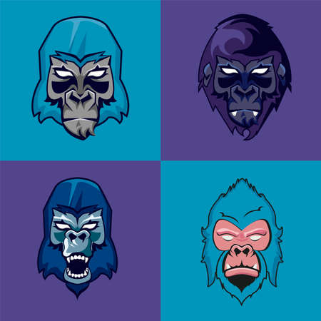 bundle of gorillas heads faces vector illustration designのイラスト素材