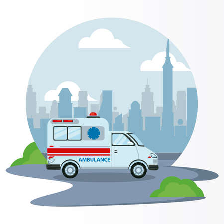 ambulance emergency vehicle on the city scene vector illustration designのイラスト素材