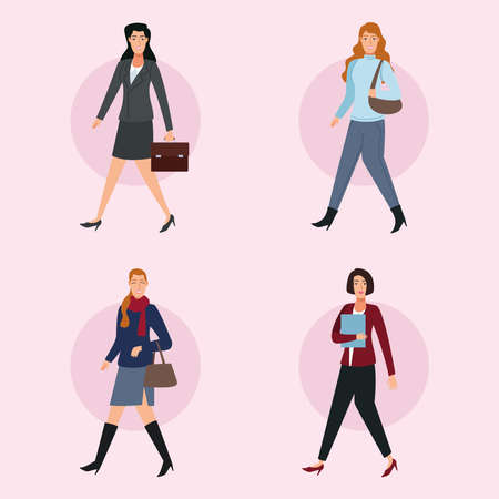 group of businesswomen walking back to office characters vector illustration designのイラスト素材