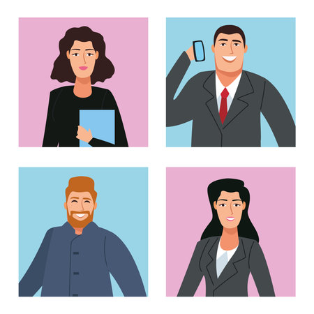 group of four business persons back to office characters vector illustration design