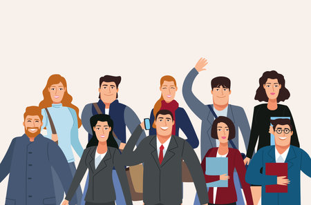 group of ten business persons back to office characters vector illustration designのイラスト素材
