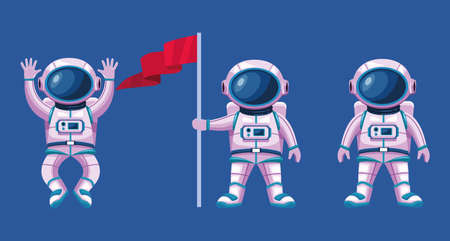 astronauts with suits and flag characters vector illustration designのイラスト素材