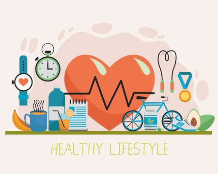 heart cardio with healthy lifestyle icons vector illustration designのイラスト素材