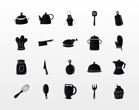 bundle of twenty kitchen utensils set icons vector illustration designのイラスト素材