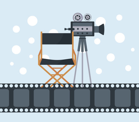 film video camera with director chair and record tape vector illustration designのイラスト素材