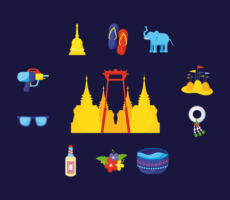 bundle of elven songkran festival set icons vector illustration designのイラスト素材