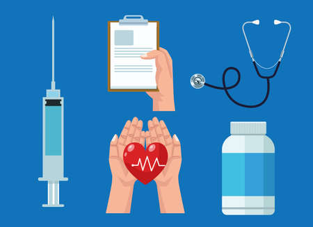 bundle of five medical set icons vector illustration designのイラスト素材
