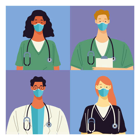 group of four doctors medical staff characters vector illustration designのイラスト素材