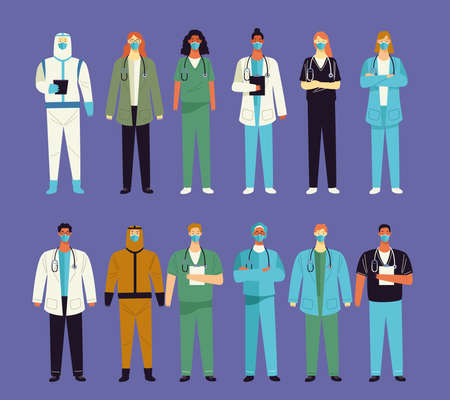 group of twelve doctors medical staff characters vector illustration designのイラスト素材