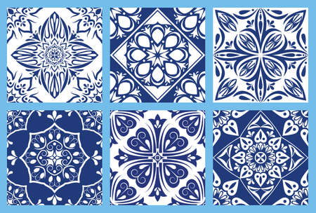 bundle of six art italian ceramic backgrounds vector illustration designのイラスト素材