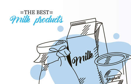 milk products lettering and iconsのイラスト素材