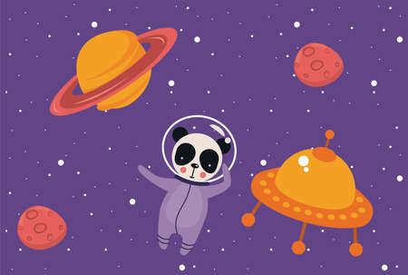 astronaut panda in the spaceのイラスト素材