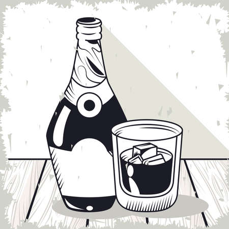 whiskey bottle and cup drinksのイラスト素材