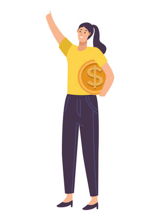 elegant businesswoman with coin characterのイラスト素材