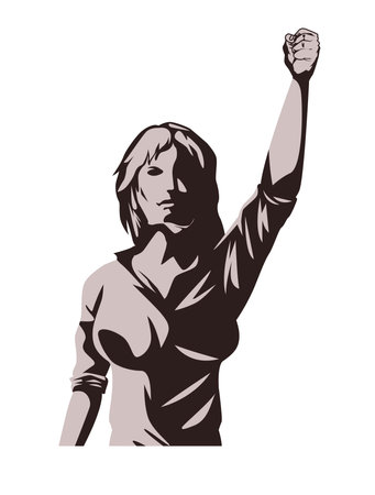 woman protesting with fist upのイラスト素材