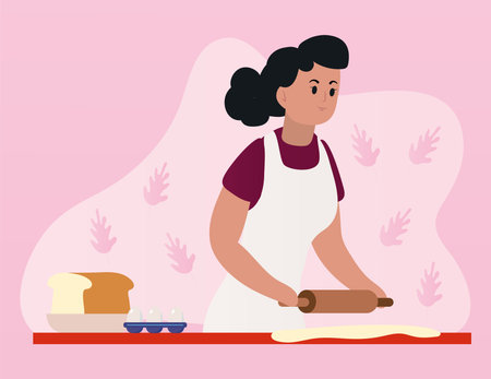 girl cooking with wooden roll