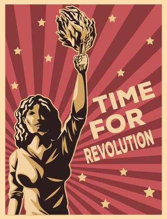 woman and torch protesting poster