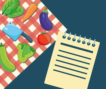 vegetables and utensils in tableclothsのイラスト素材