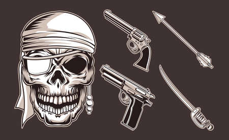 pirate skull and weapons setのイラスト素材