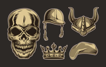 skull head and accessories setのイラスト素材