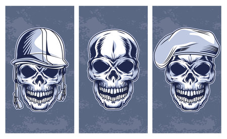 skulls set drawn style iconのイラスト素材