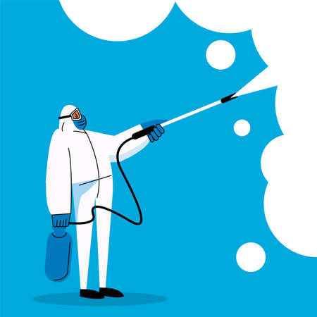 biozafety worker disinfecting with sprayingのイラスト素材