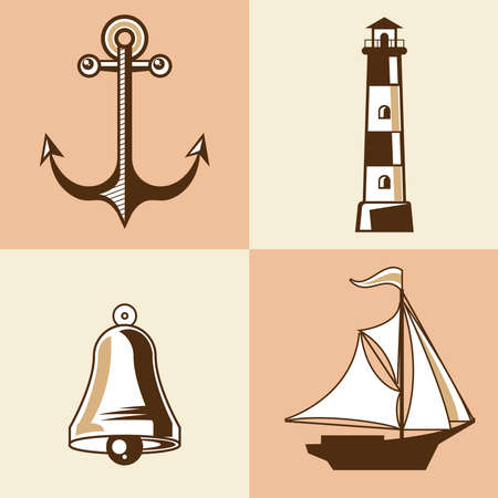 nautical four labels set iconsのイラスト素材