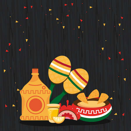 mexican maracas and food iconsのイラスト素材