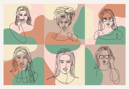 six women drawn one lineのイラスト素材