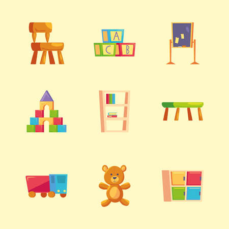 nursery cute nine set iconsのイラスト素材