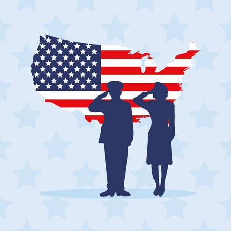 officers couple and usa mapのイラスト素材