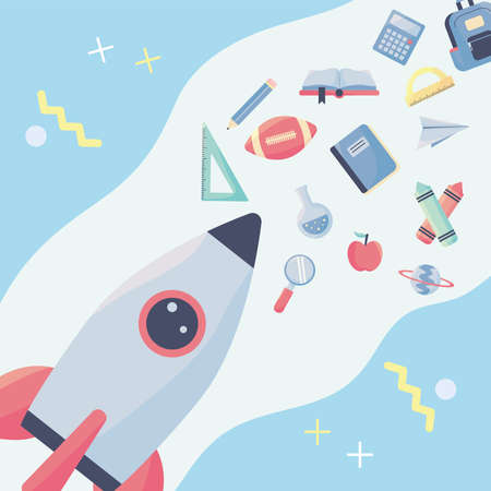 rocket and school supplies iconsのイラスト素材