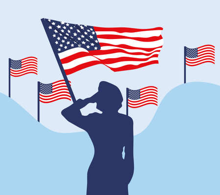 female military and usa flagsのイラスト素材