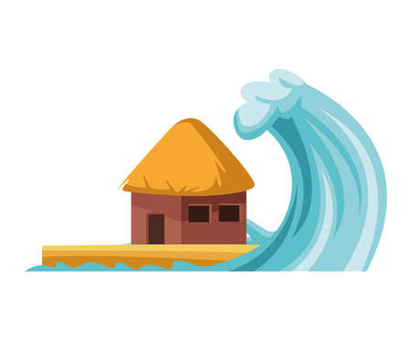 tsunami in hut disaster sceneのイラスト素材