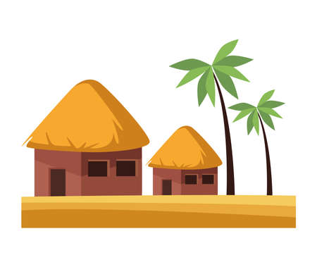 palms and huts beach sceneのイラスト素材