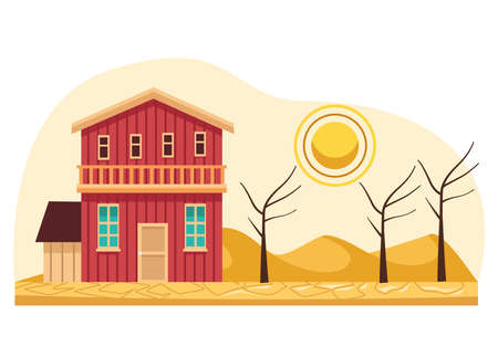house in desert arid sceneのイラスト素材