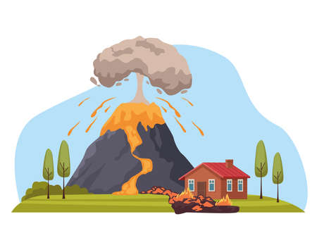 house in volcano eruption disasterのイラスト素材