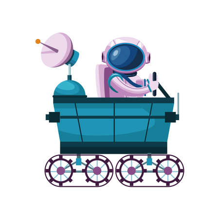 astronaut driving cart space sceneのイラスト素材
