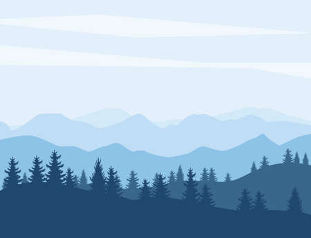 pines and mountains flat landscapeのイラスト素材
