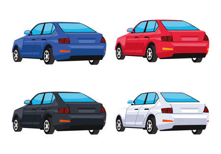 bundle cars vehicles back iconsのイラスト素材