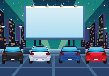 various cars in autocinema sceneのイラスト素材