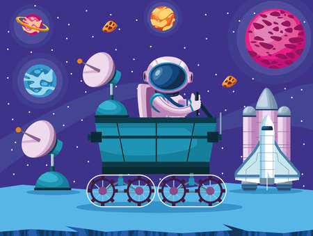 astronaut driving explorer scene universeのイラスト素材
